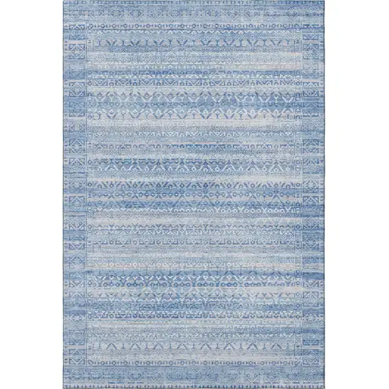 Sky Blue And Ivory Striped Washable Area Rug With UV Protection Photo 4