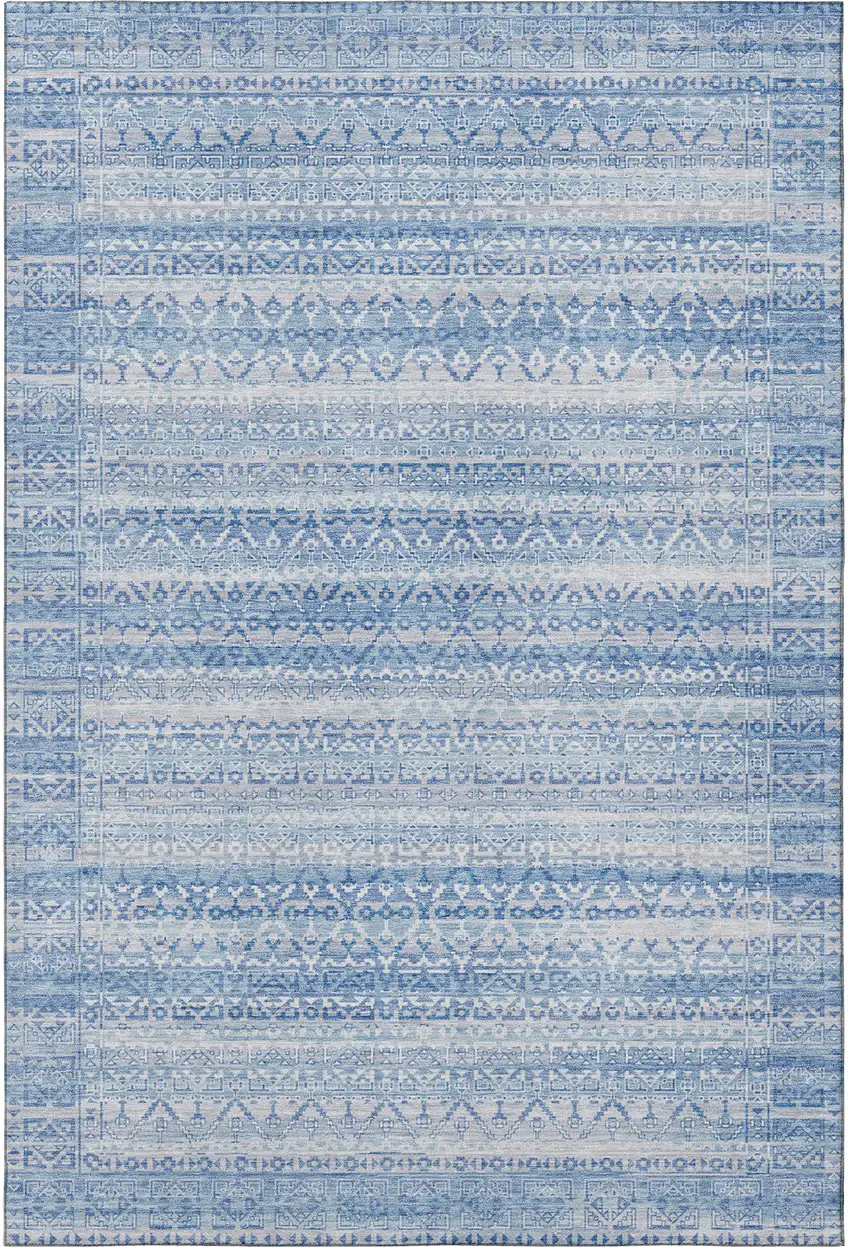 Sky Blue And Ivory Striped Washable Area Rug With UV Protection Photo 4