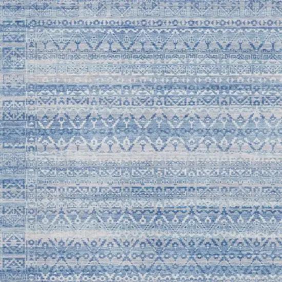 Sky Blue And Ivory Striped Washable Area Rug With UV Protection Photo 3