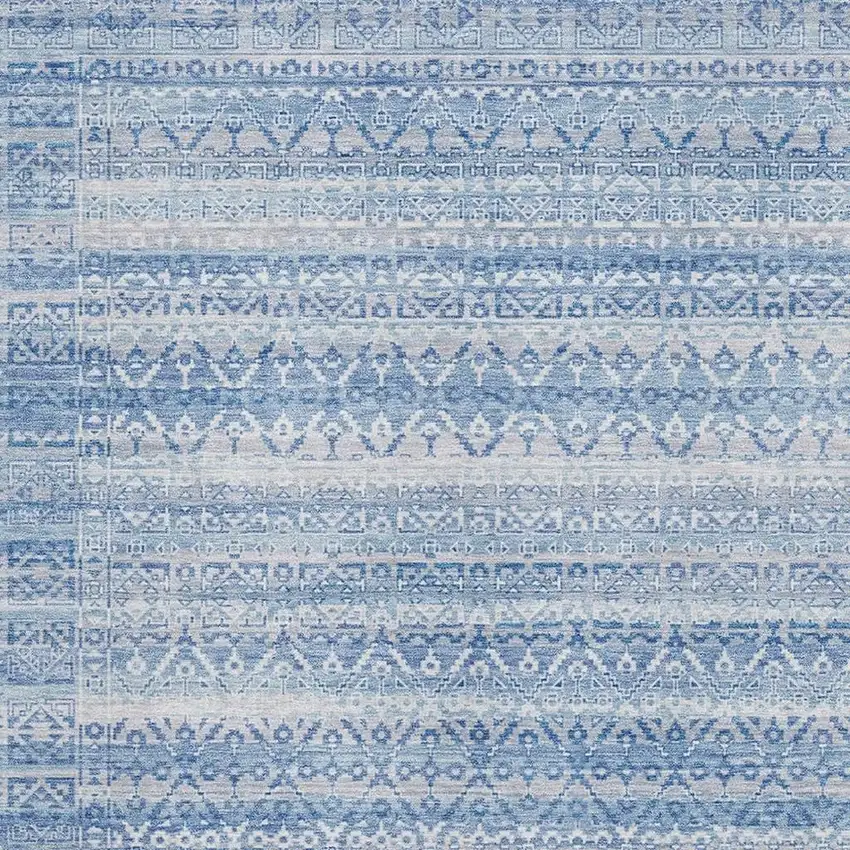 Sky Blue And Ivory Striped Washable Area Rug With UV Protection Photo 3