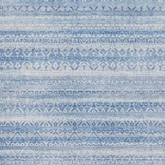 Sky Blue And Ivory Striped Washable Area Rug With UV Protection Photo 3