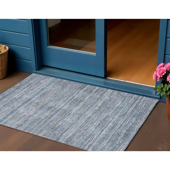 Sky Blue And Ivory Striped Washable Indoor Outdoor Area Rug Photo 2