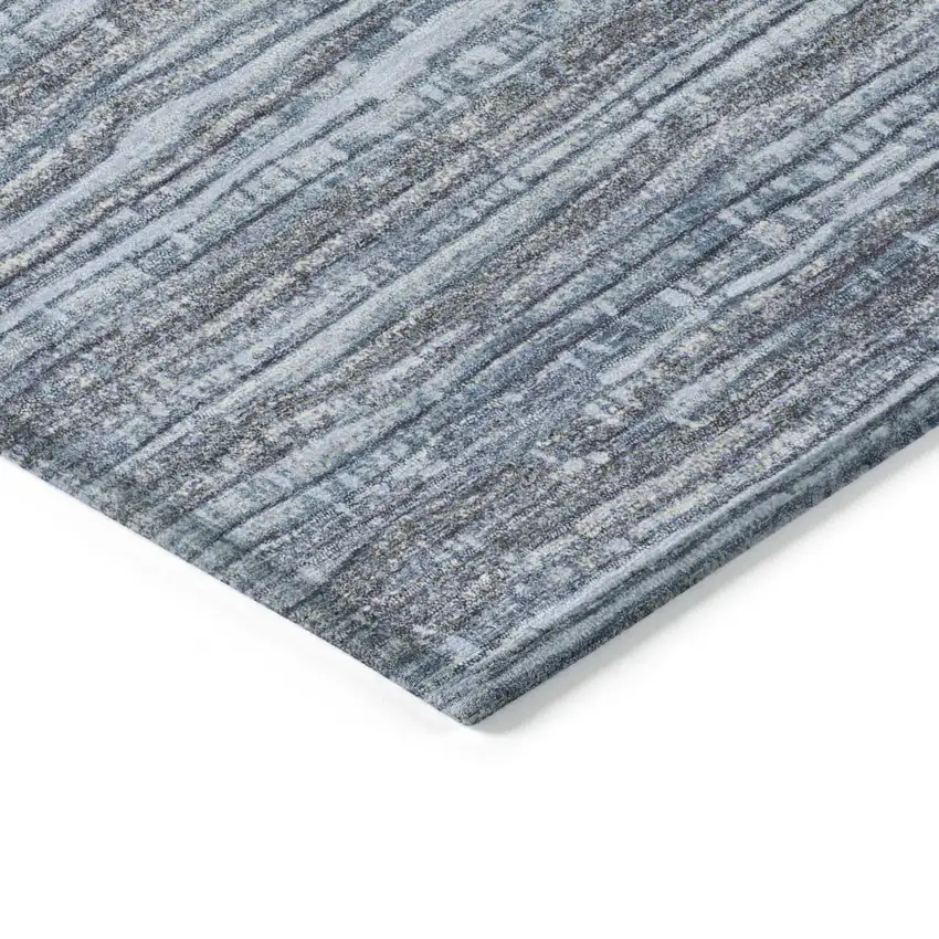 Sky Blue And Ivory Striped Washable Indoor Outdoor Area Rug Photo 9