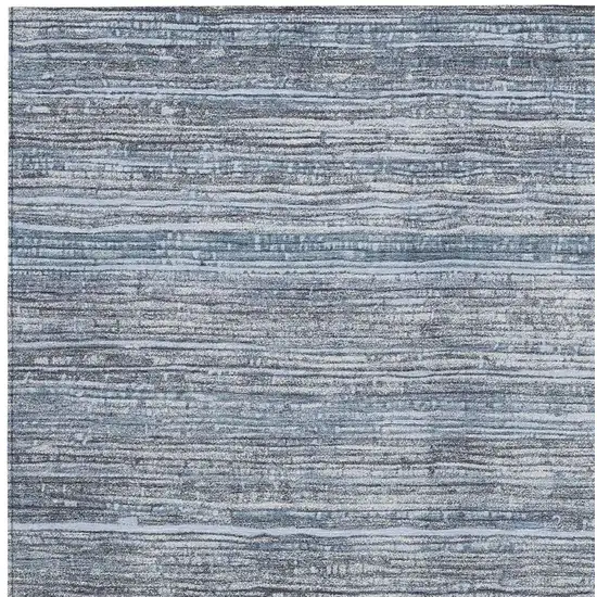 Sky Blue And Ivory Striped Washable Indoor Outdoor Area Rug Photo 3