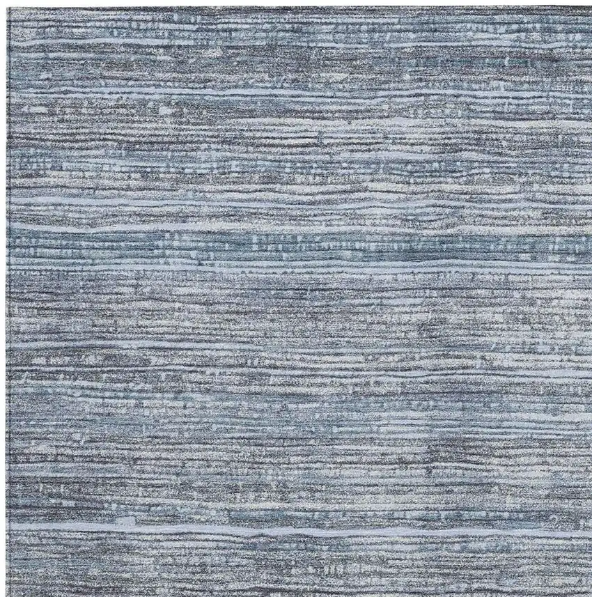 Sky Blue And Ivory Striped Washable Indoor Outdoor Area Rug Photo 3
