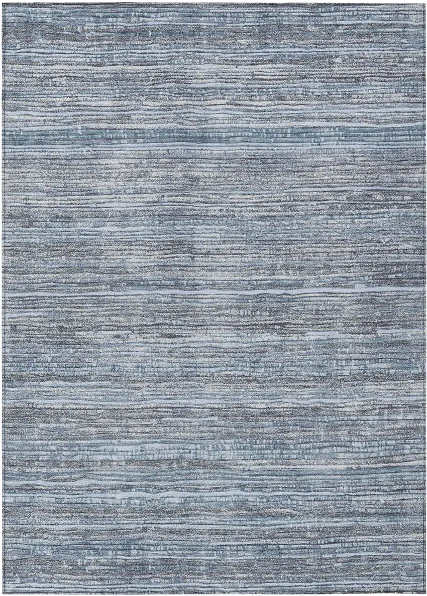 Sky Blue And Ivory Striped Washable Indoor Outdoor Area Rug Photo 8