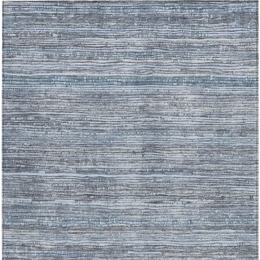 Sky Blue And Ivory Striped Washable Indoor Outdoor Area Rug Photo 3