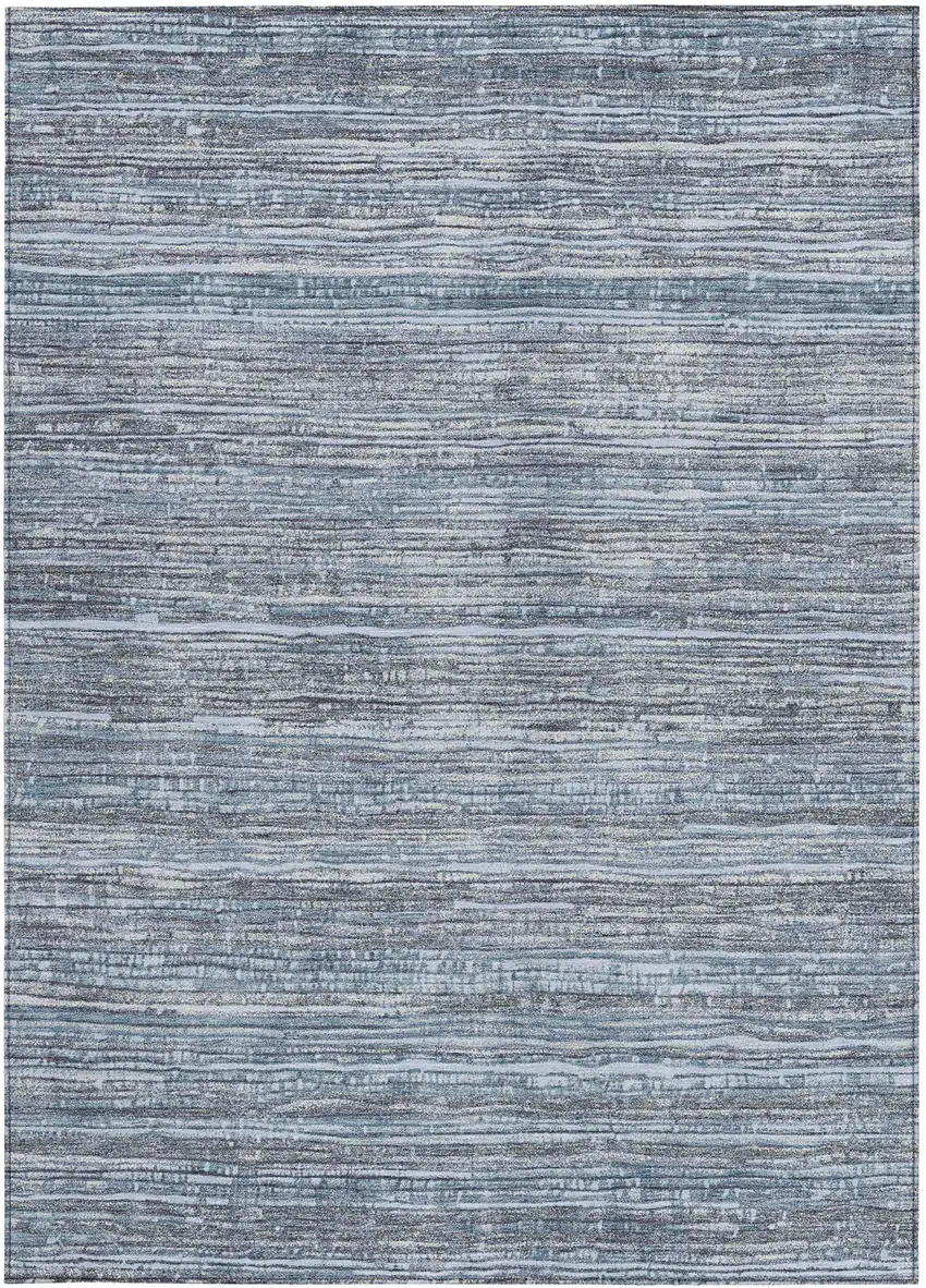 Sky Blue And Ivory Striped Washable Indoor Outdoor Area Rug Photo 1