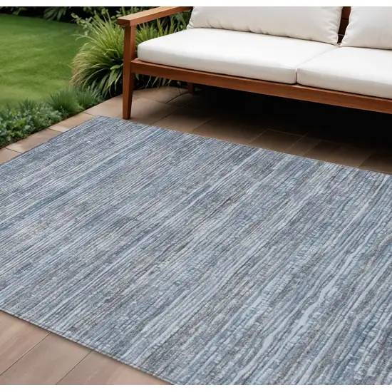Sky Blue And Ivory Striped Washable Indoor Outdoor Area Rug Photo 2