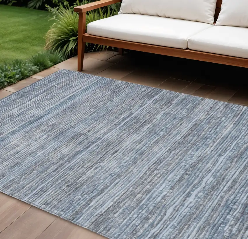 Sky Blue And Ivory Striped Washable Indoor Outdoor Area Rug Photo 2