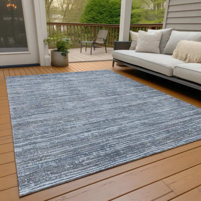 Sky Blue And Ivory Striped Washable Indoor Outdoor Area Rug Photo 7
