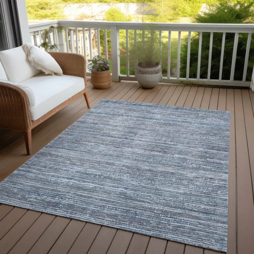 Sky Blue And Ivory Striped Washable Indoor Outdoor Area Rug Photo 4