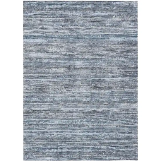 Sky Blue And Ivory Striped Washable Indoor Outdoor Area Rug Photo 8
