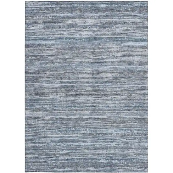 Sky Blue And Ivory Striped Washable Indoor Outdoor Area Rug Photo 1