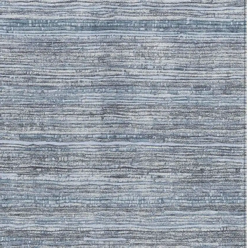 Sky Blue And Ivory Striped Washable Indoor Outdoor Area Rug Photo 3