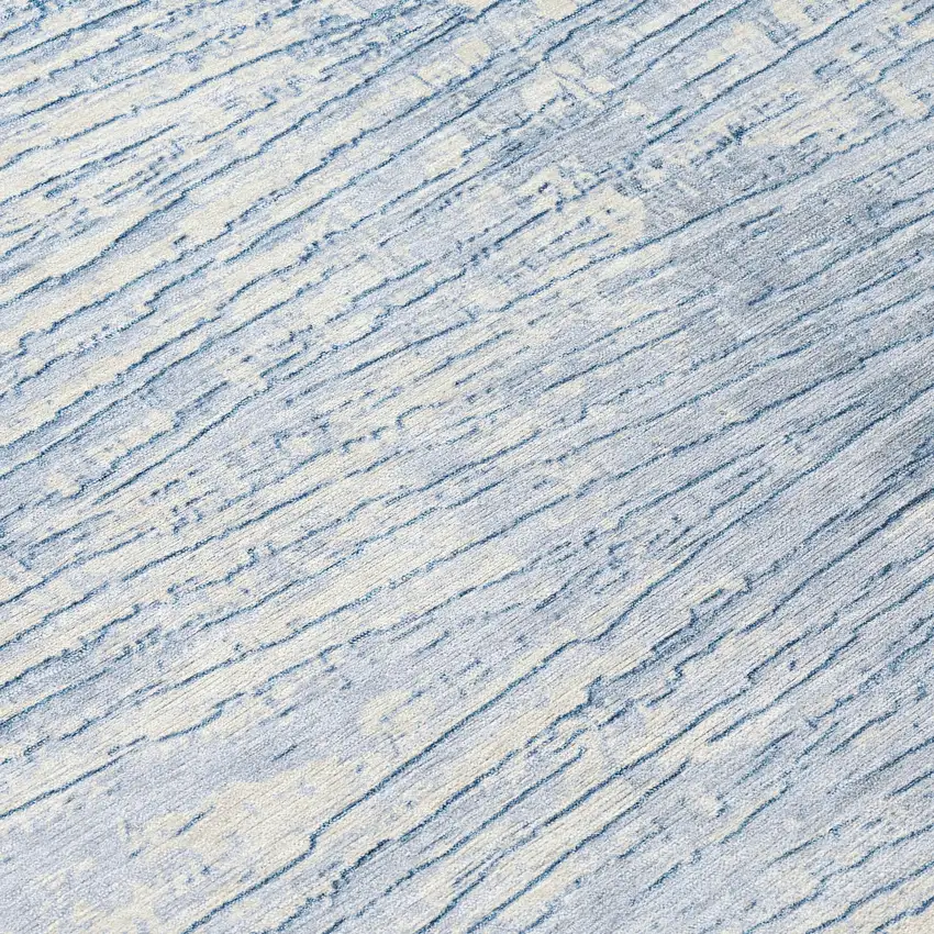 Sky Blue And Ivory Striped Washable Indoor Outdoor Area Rug Photo 5