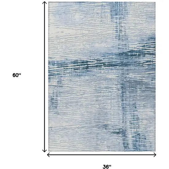 Sky Blue And Ivory Striped Washable Indoor Outdoor Area Rug Photo 3