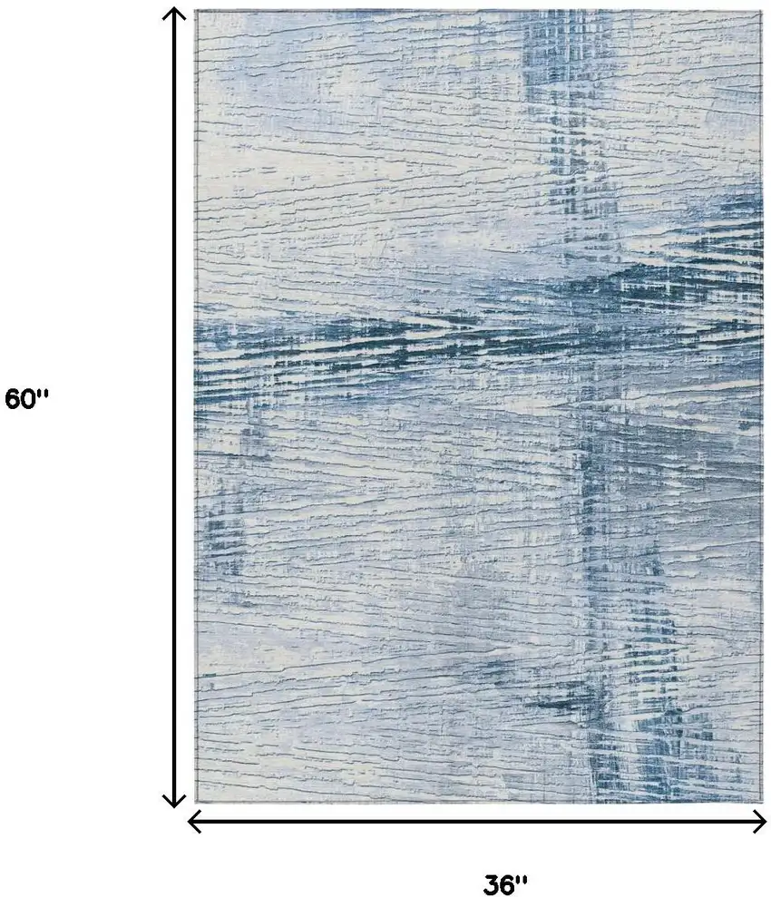 Sky Blue And Ivory Striped Washable Indoor Outdoor Area Rug Photo 3