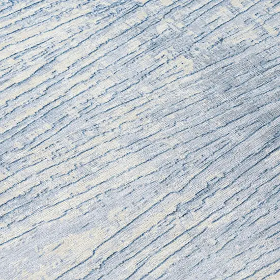 Sky Blue And Ivory Striped Washable Indoor Outdoor Area Rug Photo 5