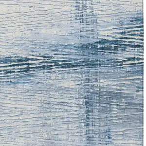 Photo of Sky Blue And Ivory Striped Washable Indoor Outdoor Area Rug