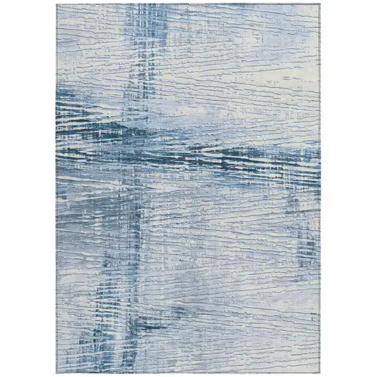 Sky Blue And Ivory Striped Washable Indoor Outdoor Area Rug Photo 9