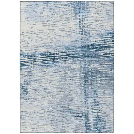 Sky Blue And Ivory Striped Washable Indoor Outdoor Area Rug Photo 8