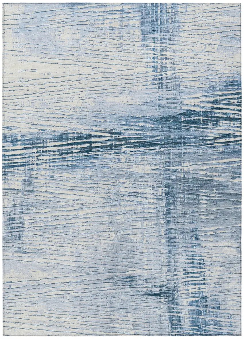 Sky Blue And Ivory Striped Washable Indoor Outdoor Area Rug Photo 2