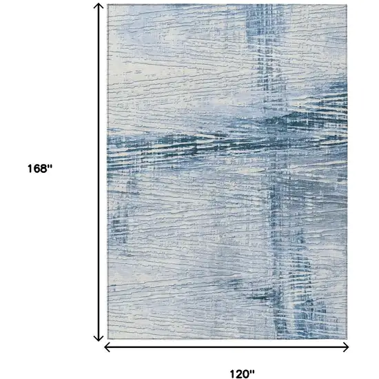 Sky Blue And Ivory Striped Washable Indoor Outdoor Area Rug Photo 3