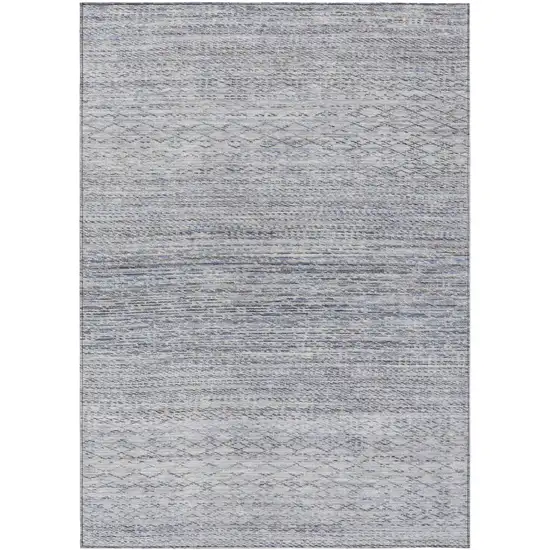 Sky Blue And Ivory Striped Washable Indoor Outdoor Area Rug Photo 1