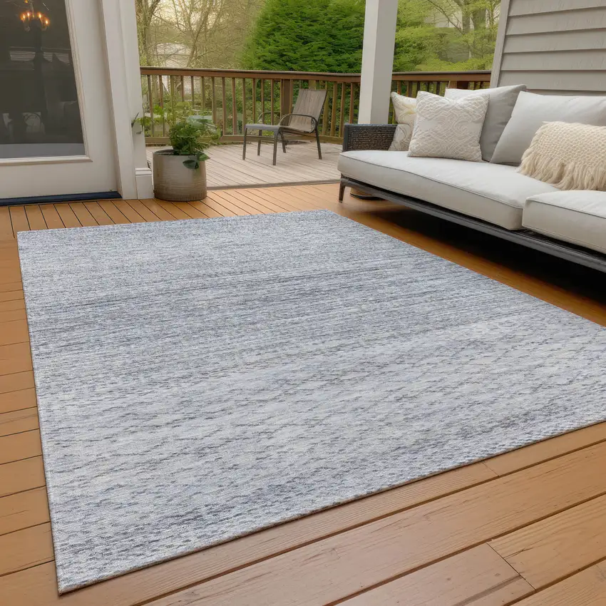 Sky Blue And Ivory Striped Washable Indoor Outdoor Area Rug Photo 4