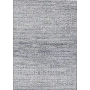 Photo of Sky Blue And Ivory Striped Washable Indoor Outdoor Area Rug