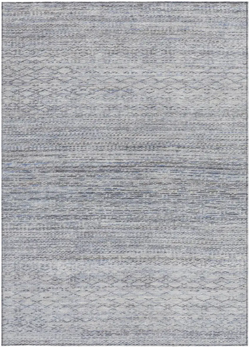 Sky Blue And Ivory Striped Washable Indoor Outdoor Area Rug Photo 3