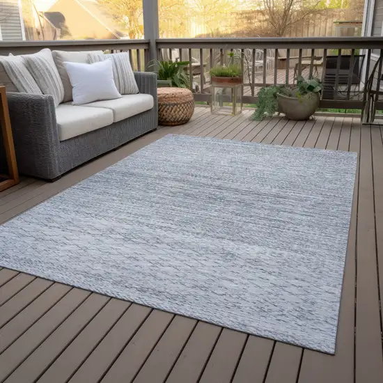 Sky Blue And Ivory Striped Washable Indoor Outdoor Area Rug Photo 8