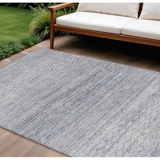 Sky Blue And Ivory Striped Washable Indoor Outdoor Area Rug Photo 2