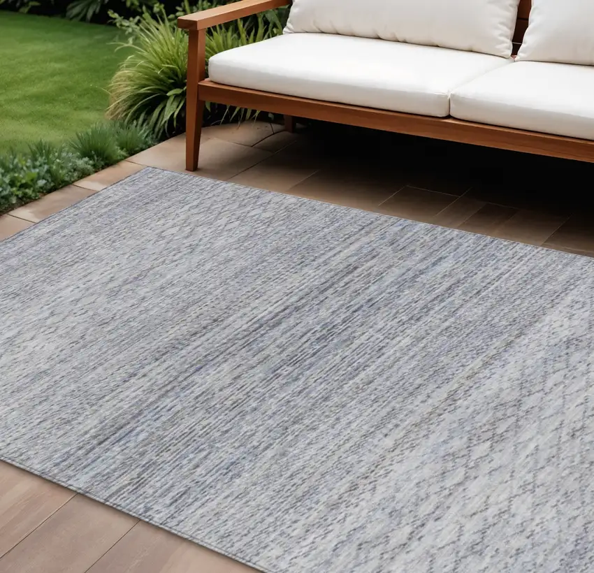 Sky Blue And Ivory Striped Washable Indoor Outdoor Area Rug Photo 2