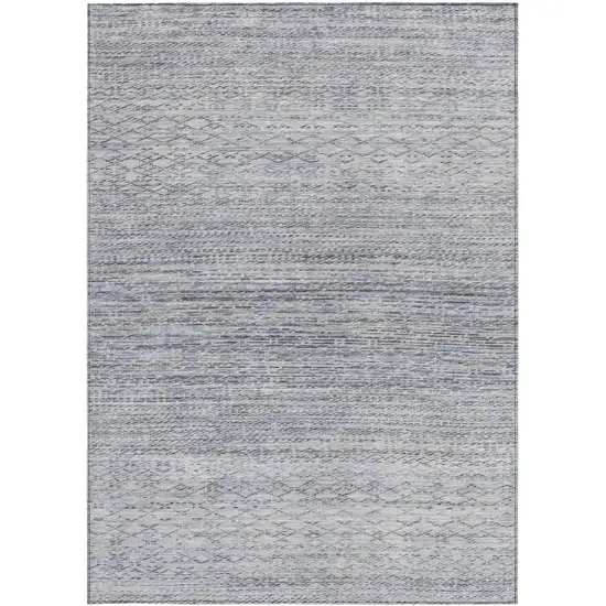 Sky Blue And Ivory Striped Washable Indoor Outdoor Area Rug Photo 4