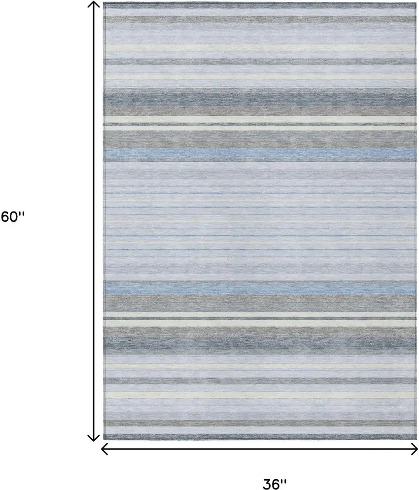 Sky Blue And Ivory Striped Washable Indoor Outdoor Area Rug Photo 3