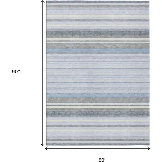 Sky Blue And Ivory Striped Washable Indoor Outdoor Area Rug Photo 3