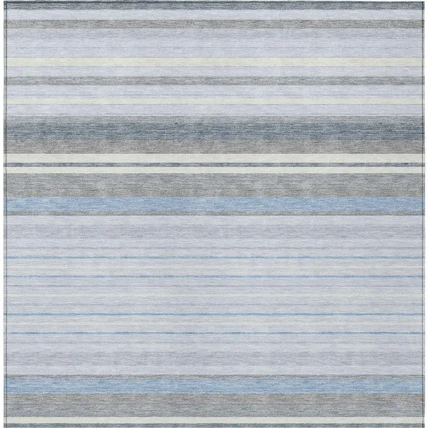 Sky Blue And Ivory Striped Washable Indoor Outdoor Area Rug Photo 4