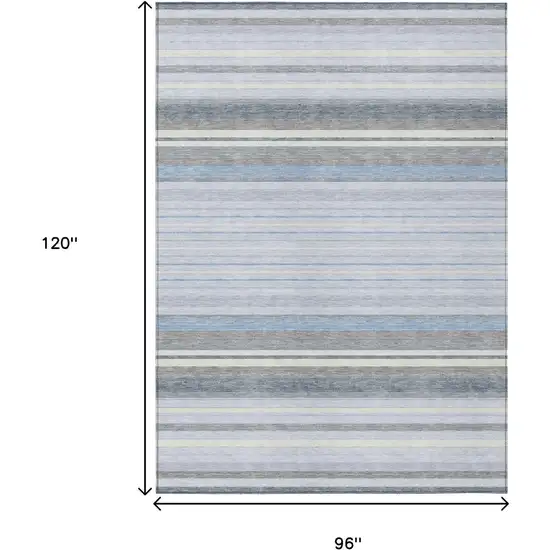 Sky Blue And Ivory Striped Washable Indoor Outdoor Area Rug Photo 3