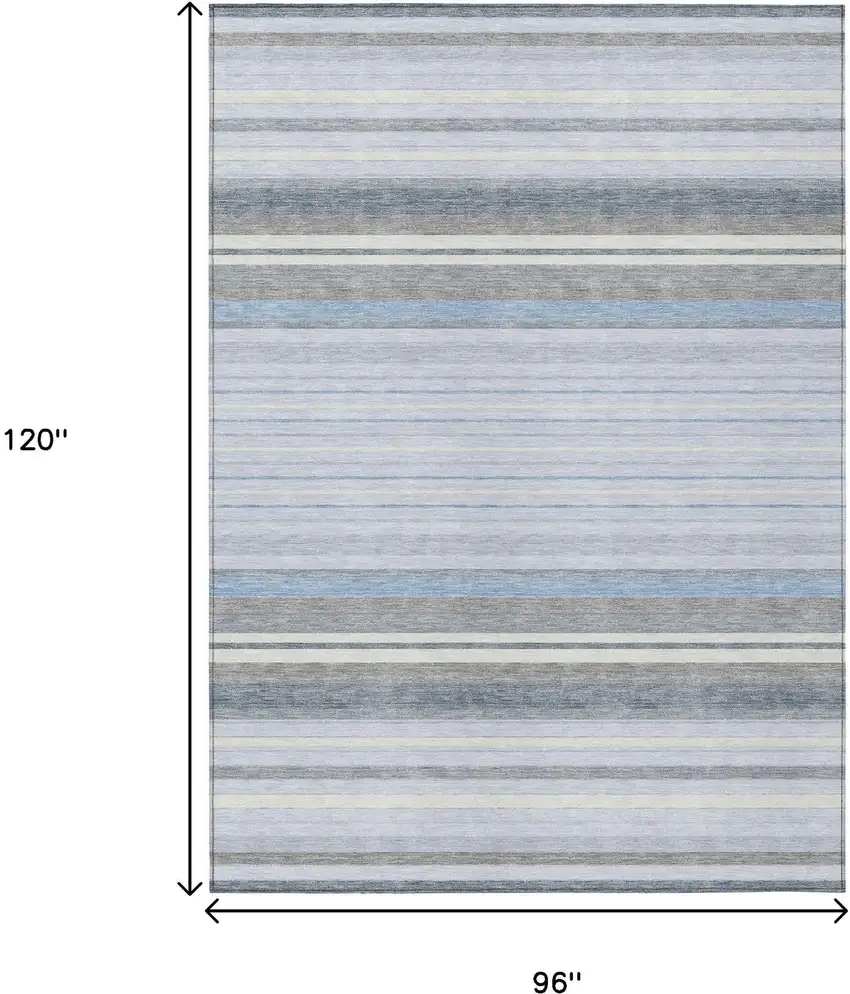 Sky Blue And Ivory Striped Washable Indoor Outdoor Area Rug Photo 3