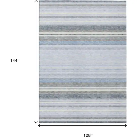 Sky Blue And Ivory Striped Washable Indoor Outdoor Area Rug Photo 3