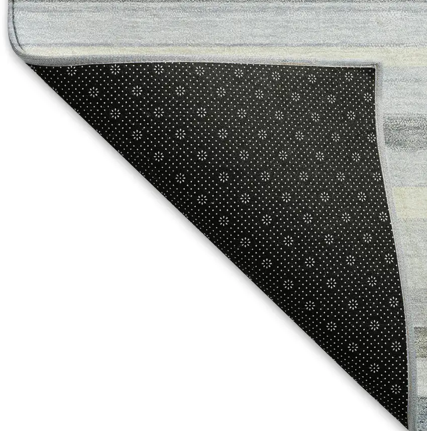 Sky Blue And Ivory Striped Washable Indoor Outdoor Area Rug Photo 5