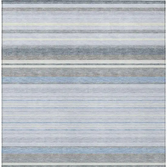 Sky Blue And Ivory Striped Washable Indoor Outdoor Area Rug Photo 4