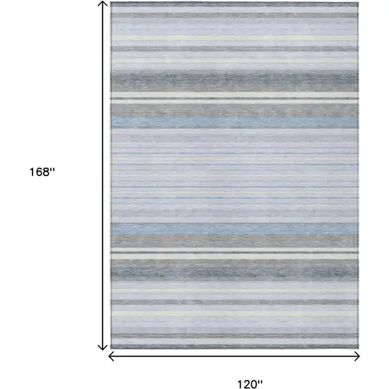Sky Blue And Ivory Striped Washable Indoor Outdoor Area Rug Photo 3