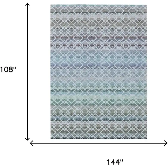 Sky Blue And Ivory Striped Washable Indoor Outdoor Area Rug Photo 7
