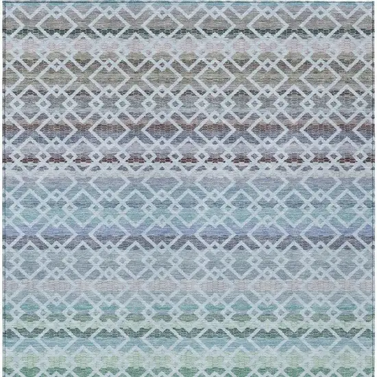 Sky Blue And Ivory Striped Washable Indoor Outdoor Area Rug Photo 4