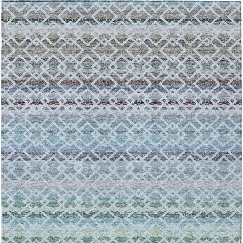 Sky Blue And Ivory Striped Washable Indoor Outdoor Area Rug Photo 4