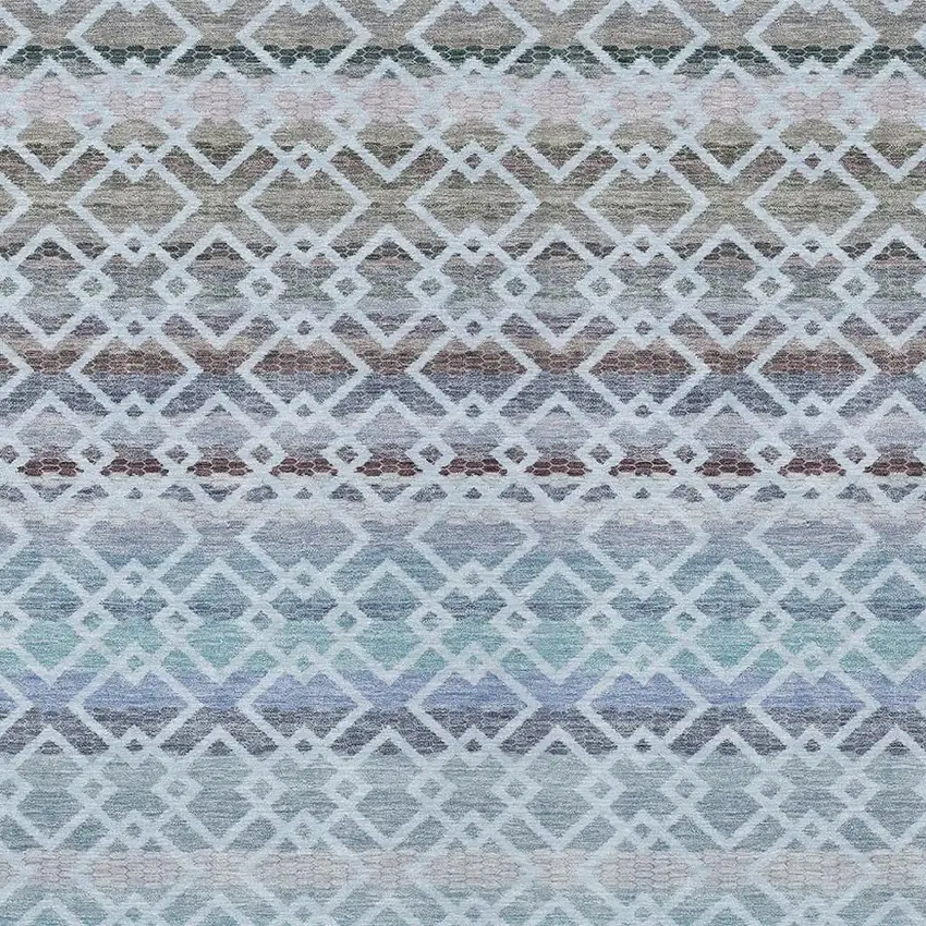 Sky Blue And Ivory Striped Washable Indoor Outdoor Area Rug Photo 3