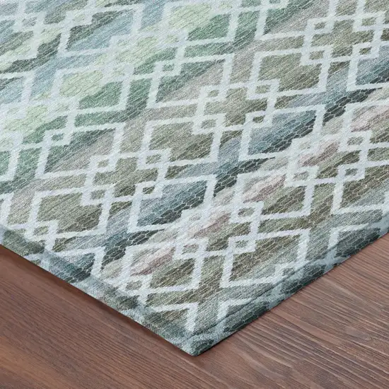Sky Blue And Ivory Striped Washable Indoor Outdoor Area Rug Photo 5